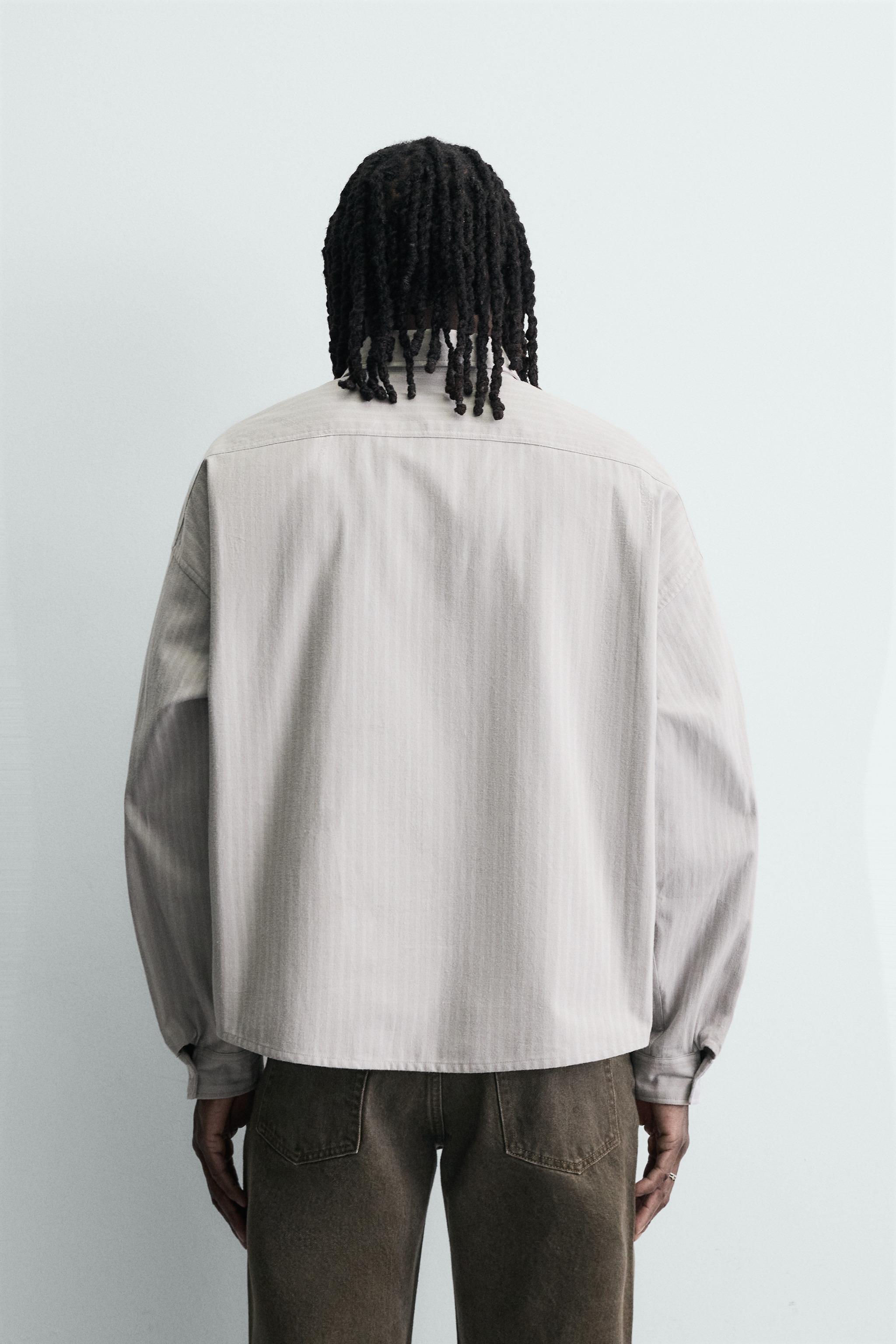 CONTRAST EMBROIDERY STRIPED SHIRT